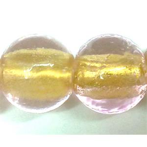 24K Gold Foil Round glass bead, pink, 14mm dia, 28pcs per st