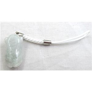 cellphone strap, String hanger with Jade, 95mm length, jade bead:14x16mm