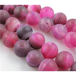 round matte hotpink Stripe Agate Stone beads, 10mm dia, approx 39pcs per st