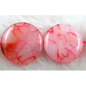 red veins Agate beads, circle, 25mm dia, 15pcs per st