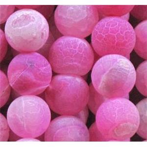 round frosted hotpink crackle agate beads, 8mm dia, approx 48pcs per st