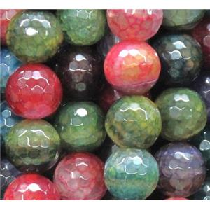 dragon veins agate beads, faceted round, mixed color, 14mm dia, approx 27pcs per st