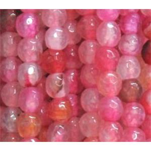 agate beads, faceted round, pink, 4mm dia, approx 98pcs per st