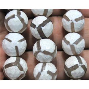 tibetan Agate stone bead, faceted round, 12mm dia, approx 32pcs per st