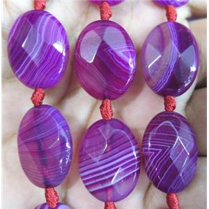 purple striped agate beads, faceted oval, approx 15x20mm