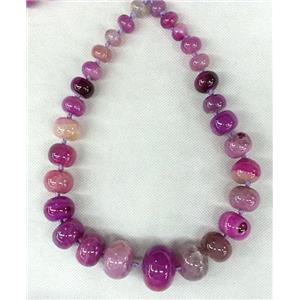 hotpink Agate rondelle beads necklace chain, approx 12-28mm