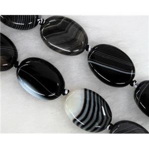 white & black stripe agate stone bead, flat oval, approx 12x16mm