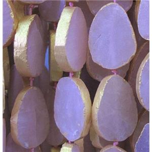 rose quartz beads, teardrop, gold plated, no-polished, approx 20-30mm, 11pcs per st