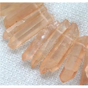 clear quartz stick bead, red, approx 20-40mm