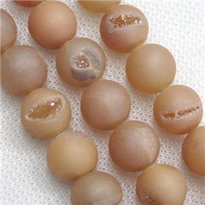 round Agate Druzy Beads, champagne electroplated, approx 14mm dia