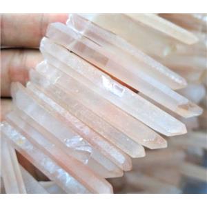 matte clear quartz stick bead, freeform, approx 15-50mm