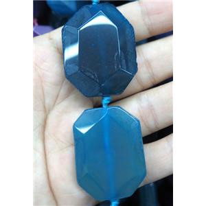 agate beads, faceted rectangle, blue, approx 30-40mm, 15.5 inches