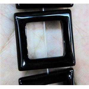 natural onyx bead, A-grade, square-ring, black, approx 25x25mm, 15 inches