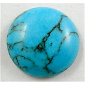 blue Turquoise Cabochon, flat-back round, 14mm dia