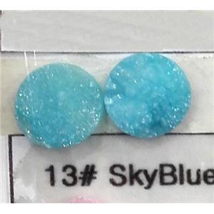 druzy quartz cabochon, flat-round, skyblue, approx 25mm dia