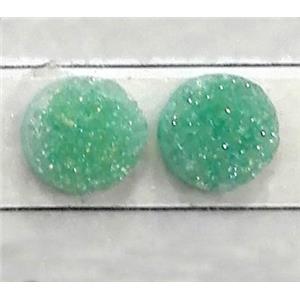 druzy quartz cabochon, flat-round, green, approx 14mm dia