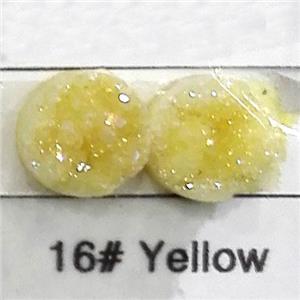 quartz druzy cabochon, flat-round, yellow, approx 20mm dia