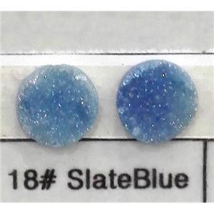 quartz druzy cabochon, flat-round, slateblue, approx 25mm dia