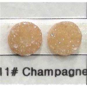 quartz druzy cabochon, flat-round, champagne, approx 14mm dia