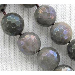 Labradorite Stone bead, faceted round, AB color, 14mm dia, approx 28pcs per st