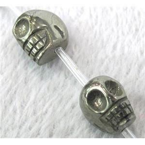 natural Pyrite Beads, 3D-skull charm, approx 16mm dia, 13pcs per st