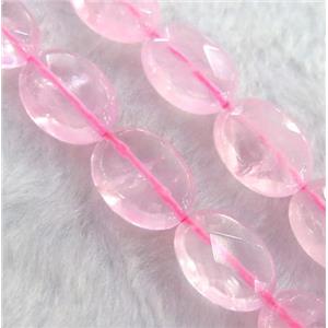 rose quartz bead, faceted flat oval, approx 10x14mm