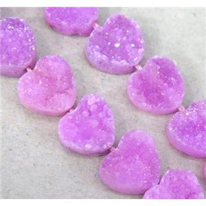 Quartz Druzy Beads, heart, hotpink, approx 12mm dia