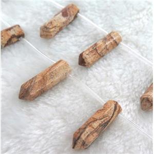 picture jasper bullet beads, approx 8x31mm, 12pcs per st