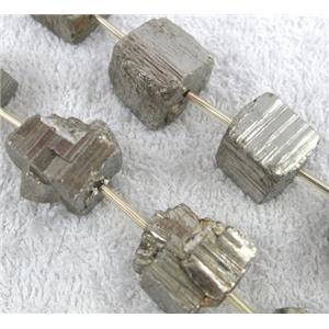 Pyrite nugget beads, cube, approx 12-18mm, 15.5 inches