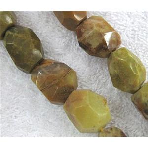 green Opal Jasper nugget beads, faceted freeform, approx 15-20mm