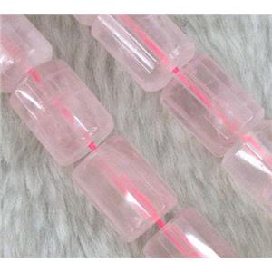 rose quartz beads, faceted tube, approx 10x15mm, 15.5 inches