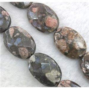 gray opal stone beads, faceted flat oval, approx 18x25mm