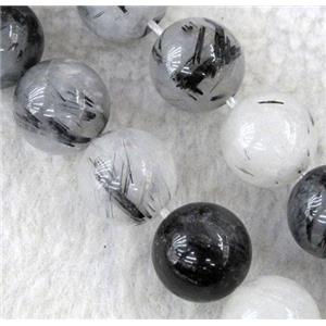 round Black Rutilated Quartz beads, approx 12mm dia