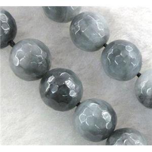 natural hawk Eye beads, faceted round, silver-grey, approx 6mm dia, 15.5 inches