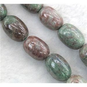 Red Green Garnet Bead, barrel, approx 12x17mm