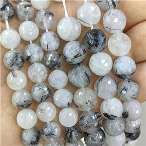 Black Rutilated Quartz beads, faceted round, Grade-AA, approx 8mm dia, 15.5 inches