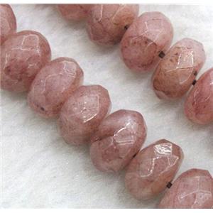 Strawberry Quartz beads, faceted rondelle, approx 6x10mm, 15.5 inches