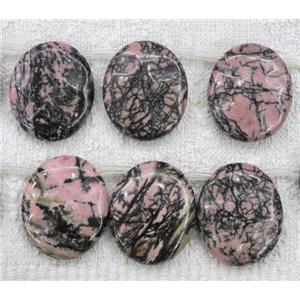 rhodonite bead, flat-oval, approx 25x30mm, 13pcs per st