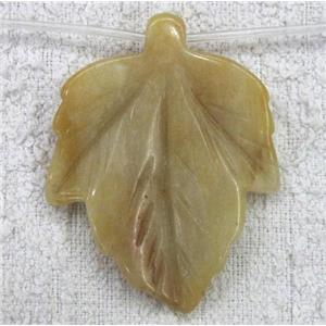 yellow jade pendant, leaf, approx 35x50mm, 6pcs per st