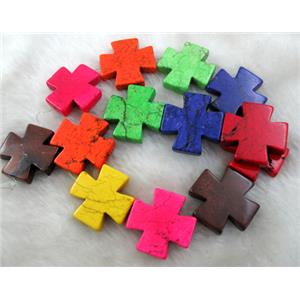 Dye Turquoise Cross Beads, 20x20mm, 20pcs per st