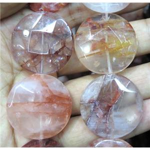 red Iron-Quartz, faceted flat-round, approx 30mm dia