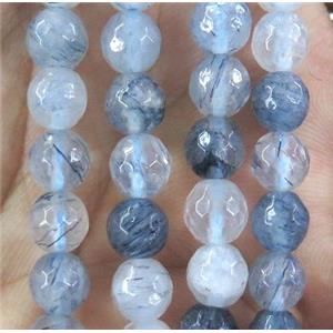 natural Blue Rutilated Quartz Beads, faceted round, approx 6mm dia