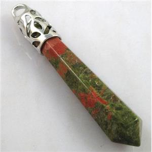 Unakite Stone pendant, stick, point, approx 10x65mm