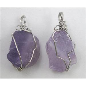 natural Amethyst stone pendants, wire wrapped, freeform, approx 15-30mm