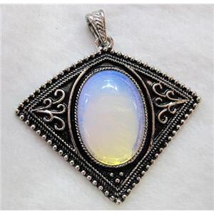 gemstone pendant, opalite, bat-shaped, antique silver, approx 57x53mm, 22x30mm stone