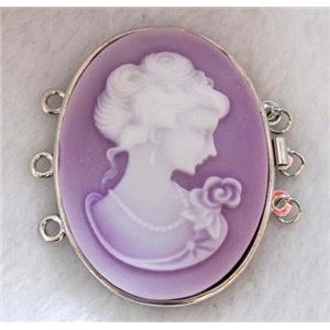 Victorian Lady Portrait Cameo, resin connector for necklace, bracelet, platinum plated, approx 33x42mm