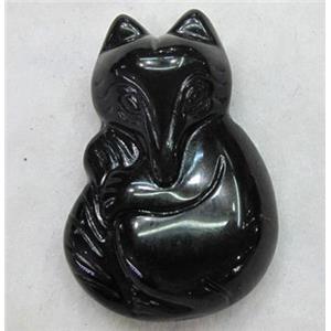 Natural Black Obsidian Fox Charm Pendant, approx 26x38mm