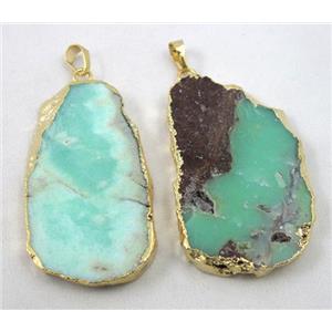 Australian chrysoprase pendant, freeform, green, gold plated, approx 15-45mm