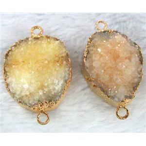 orange druzy quartz connector, gold plated, approx 20x30mm