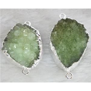 green druzy quartz connector, silver, approx 20x30mm